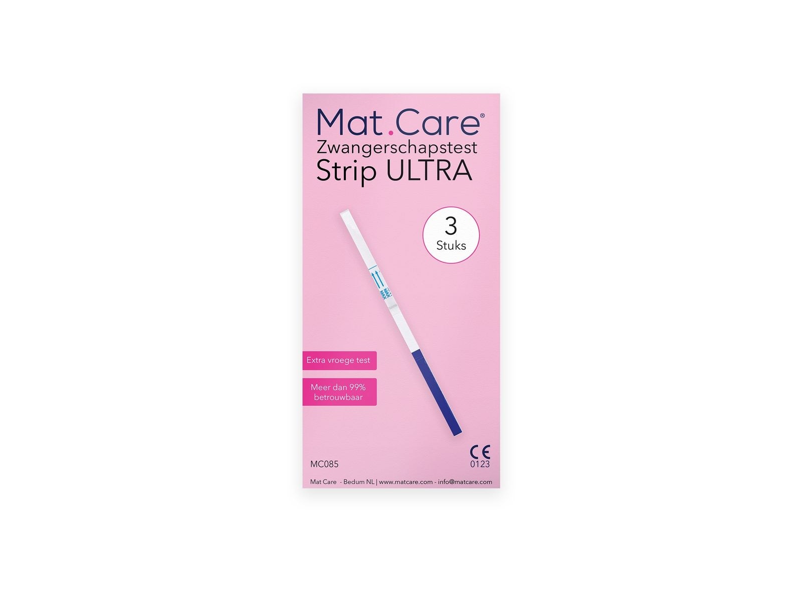 Mat Care Vroege Zwangerschapstest Strip Ultra - 3 testen - Afbeelding 1 van 3